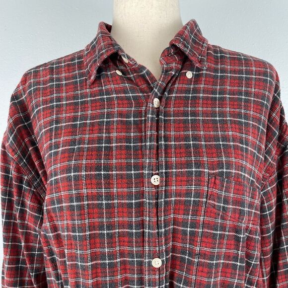 Old Navy Red Plaid Flannel Button Down Shirt Size L EUC - Picture 2 of 8